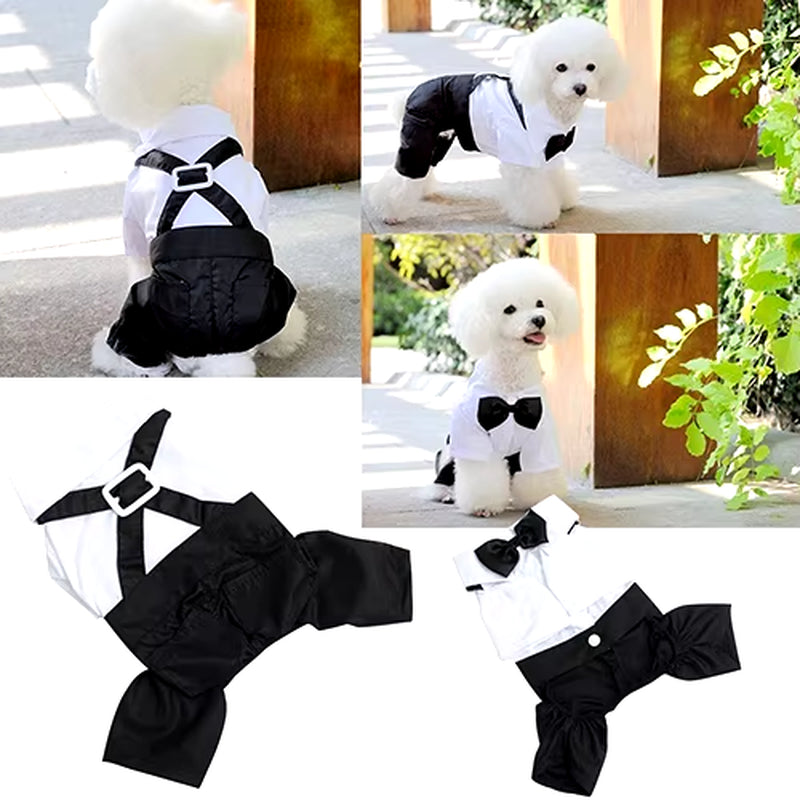 Cute Male Pet Dog Cat Clothes Pet Dog Cat Wedding Dress Prince Tuxedo Bow Tie Shirt Suit Puppy Cat Jumpsuit Suit Pet Products