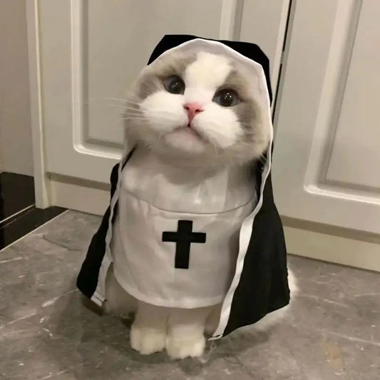 Pet Dress Cosplay Nun Headwear Puppy Kitten Nun Style Dress Halloween Dress up Clothes Pet Costume Set Dog Transform Clothes