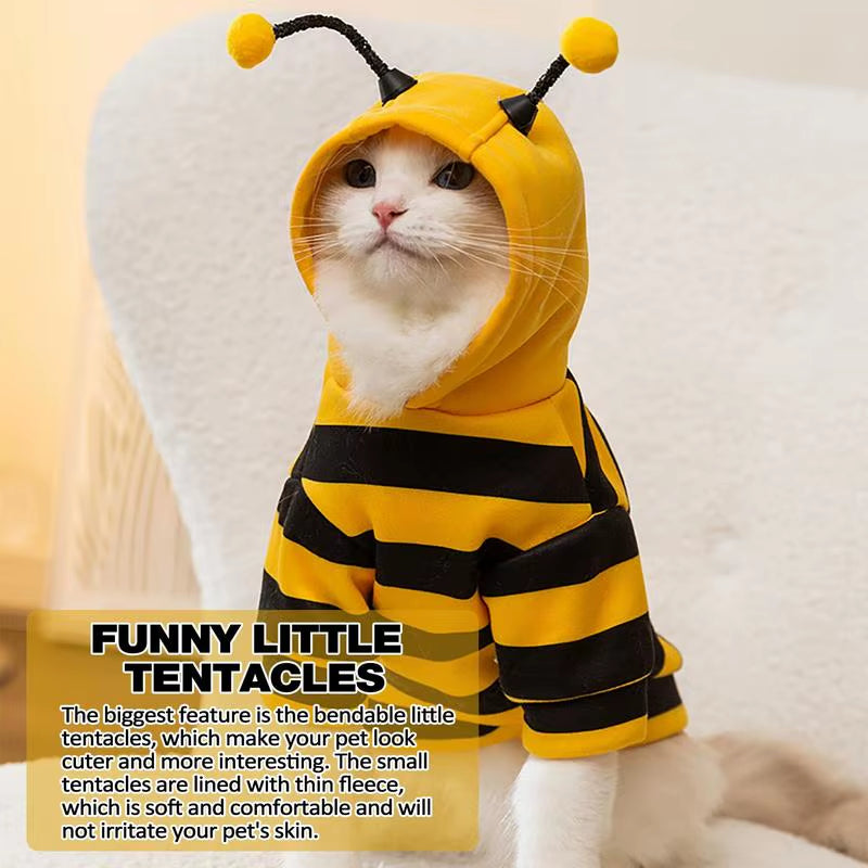 Cat Bee Costume Soft Cat Holiday Cosplay Warm Clothes Pet Bee Halloween Hoodiesfunny Outfits Clothes for Dogs Accessories