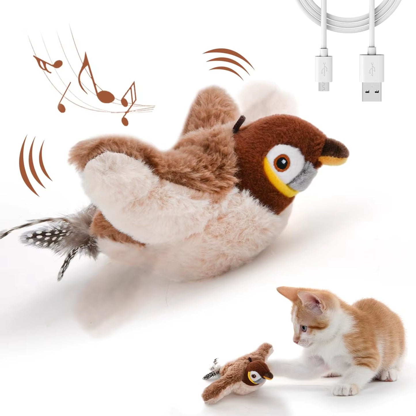 Interactive Flapping Chirping Bird Cat Toys with Catnip - Touch Activated Electric Toy Bird for Cats Mental Stimulation