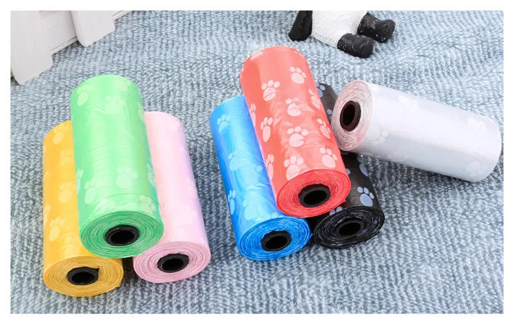 1Rolls 15Pcs Dog Poop Bag Pet Supply Litter Bag Printing Cat Dog Poop Biodegradable Bag Outdoor Home Clean Refill Garbage Bags