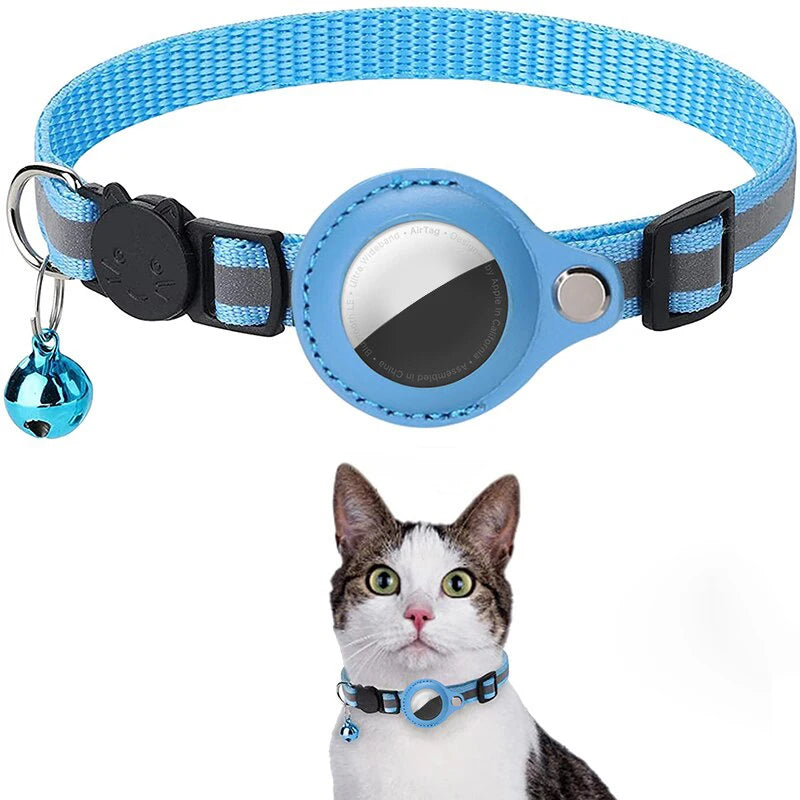 Anti-Lost Cat Collar for Airtag Tracker Protective Case with Bell No GPS Reflective Cats Necklace Kitten Accesories Pet Products