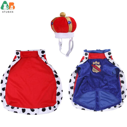 King Dog Costume Prince Royal Dog Cape Crown Velvet Lord Pet Outfits Clothes for Cat Dog Cosplay Party Holiday Funny Dress Up