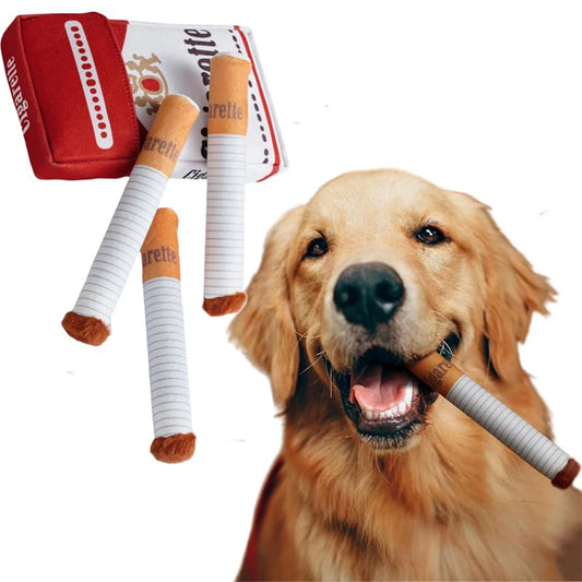 Dogs Cigarette Teeth Grinding Toys with Squeaking Sound,Funny Squeaky Cigar Plush Toy for Pet Chewing,Teething,Grinding,Training