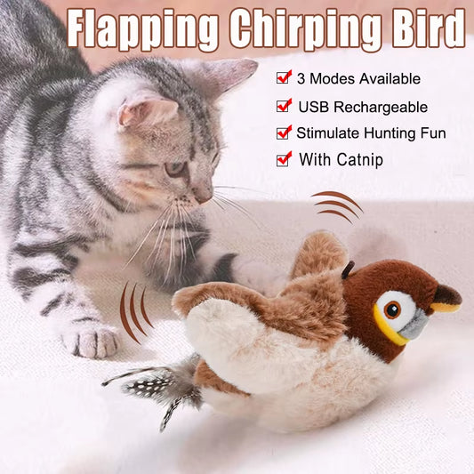 Interactive Flapping Chirping Bird Cat Toys with Catnip - Touch Activated Electric Toy Bird for Cats Mental Stimulation