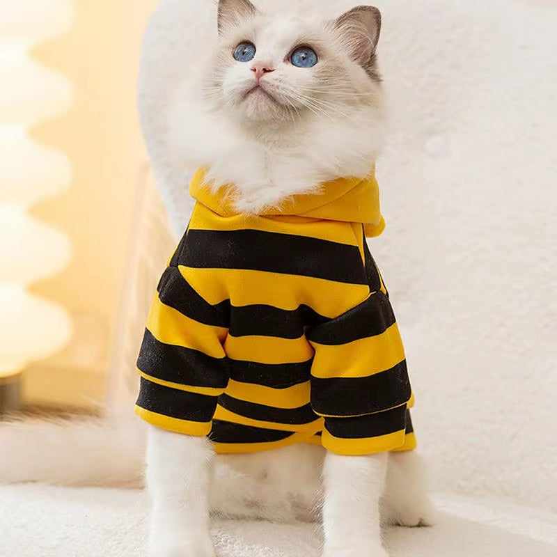 Cat Bee Costume Soft Cat Holiday Cosplay Warm Clothes Pet Bee Halloween Hoodiesfunny Outfits Clothes for Dogs Accessories