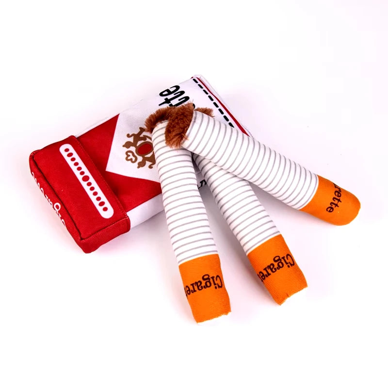 Dogs Cigarette Teeth Grinding Toys with Squeaking Sound,Funny Squeaky Cigar Plush Toy for Pet Chewing,Teething,Grinding,Training