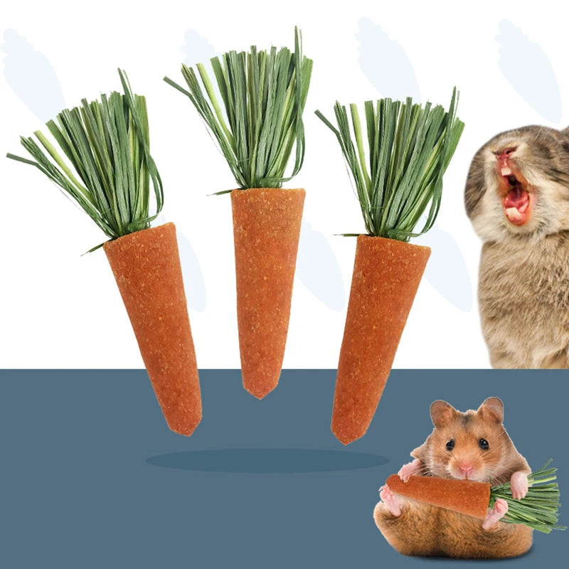 3Pcs/Bag Small Animal Hamster Treats Rabbit Chew Carrots Snack Natural Nutritious Molar Toys for Guinea Turkey Pigs Pet Supplies
