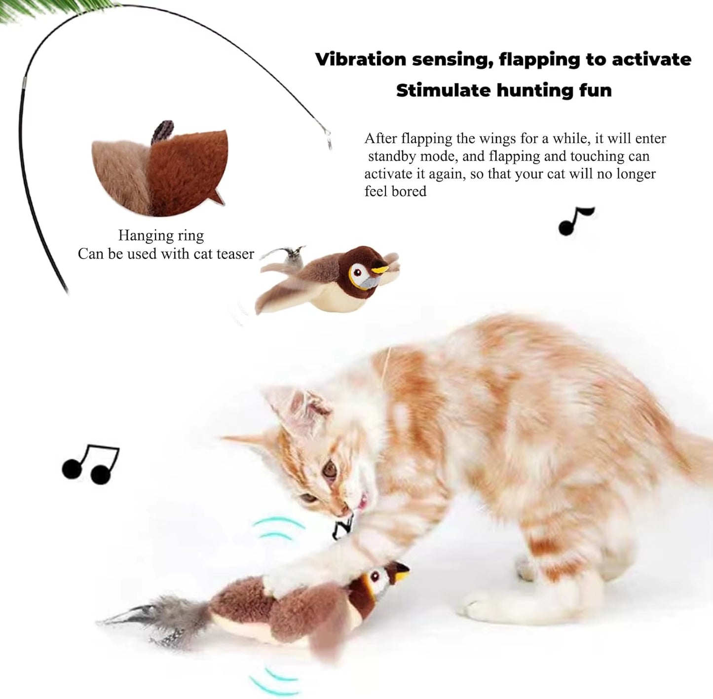 Interactive Flapping Chirping Bird Cat Toys with Catnip - Touch Activated Electric Toy Bird for Cats Mental Stimulation