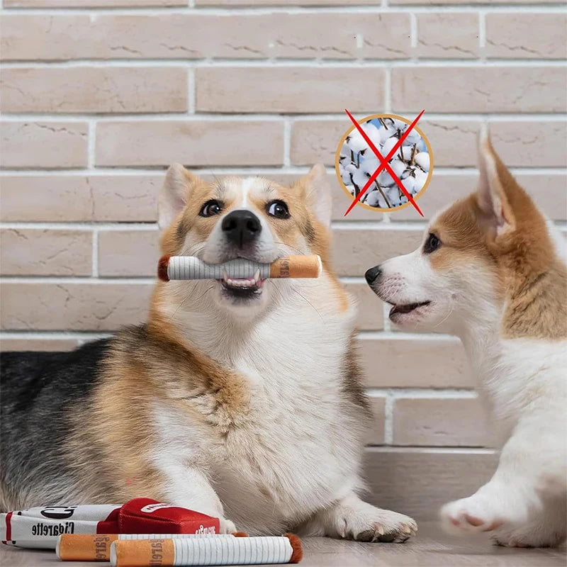 Dogs Cigarette Teeth Grinding Toys with Squeaking Sound,Funny Squeaky Cigar Plush Toy for Pet Chewing,Teething,Grinding,Training