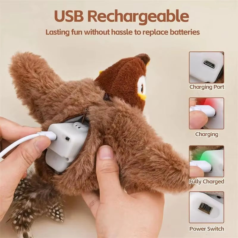Interactive Flapping Chirping Bird Cat Toys with Catnip - Touch Activated Electric Toy Bird for Cats Mental Stimulation
