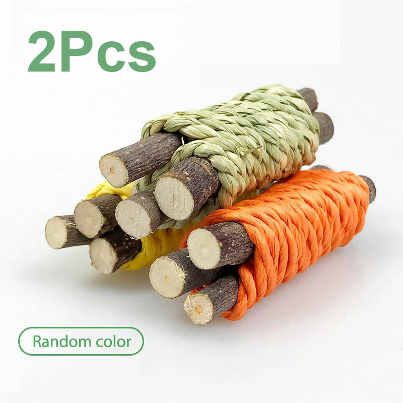 Rabbit Chew Toy Organic Natural Apple Wood Grass Pet Bunny Rabbit Toys for Chinchilla Guinea Pigs Hamster Utensils Accessories