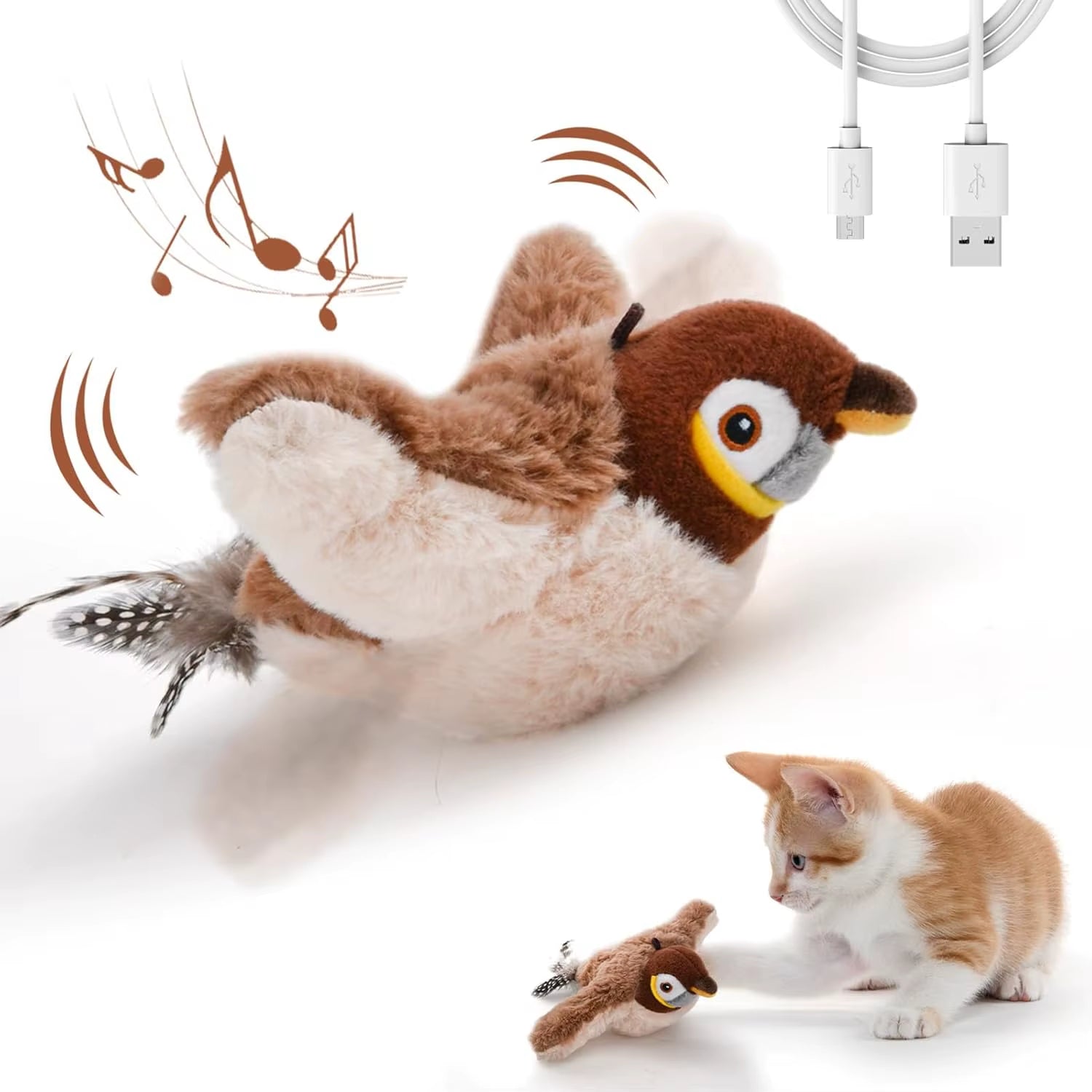 Interactive Flapping Chirping Bird Cat Toys with Catnip - Touch Activated Electric Toy Bird for Cats Mental Stimulation
