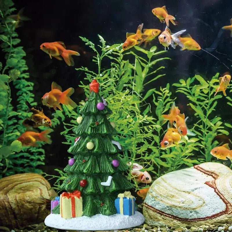 Christmas Aquarium Decoration Mini Cute Xmas Tree Present Box Miniature Statue Christmas Party Fish Tank Ornaments