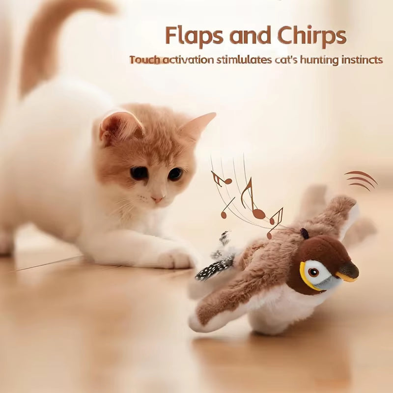 Interactive Flapping Chirping Bird Cat Toys with Catnip - Touch Activated Electric Toy Bird for Cats Mental Stimulation