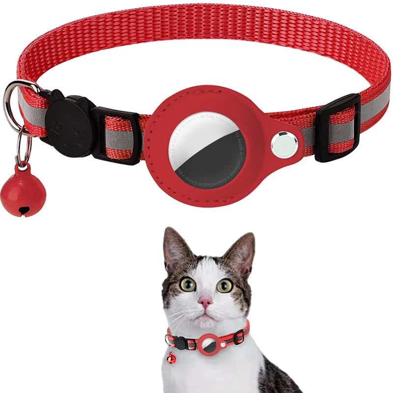 Anti-Lost Cat Collar for Airtag Tracker Protective Case with Bell No GPS Reflective Cats Necklace Kitten Accesories Pet Products