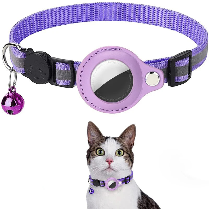 Anti-Lost Cat Collar for Airtag Tracker Protective Case with Bell No GPS Reflective Cats Necklace Kitten Accesories Pet Products