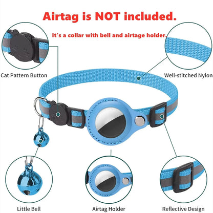 Anti-Lost Cat Collar for Airtag Tracker Protective Case with Bell No GPS Reflective Cats Necklace Kitten Accesories Pet Products