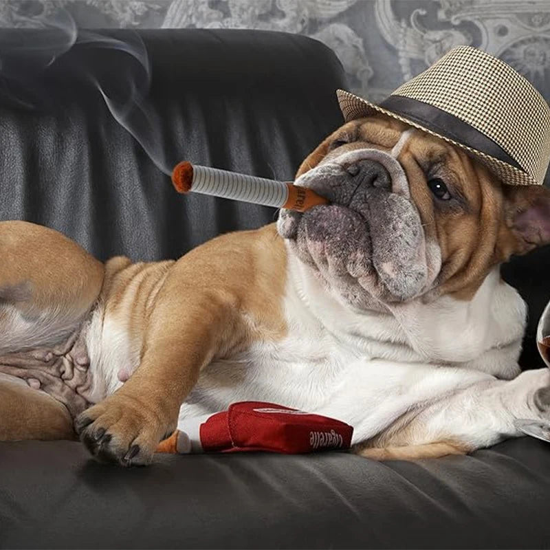 Dogs Cigarette Teeth Grinding Toys with Squeaking Sound,Funny Squeaky Cigar Plush Toy for Pet Chewing,Teething,Grinding,Training